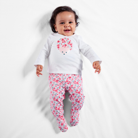 Obaibi Pyjama jersey herisson fleuri blanc bebe fille