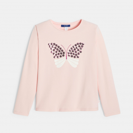 Okaidi T-shirt papillon a sequins rose pastel Fille