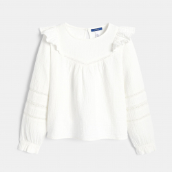 Okaidi Blouse volantee en gaze de coton blanc Fille