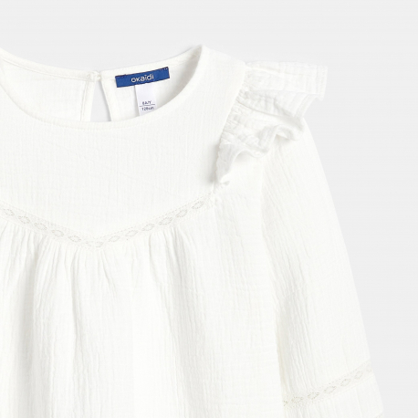 Okaidi Blouse volantee en gaze de coton blanc Fille