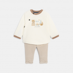 Obaibi Sweat molleton et pantalon raye beige bebe garcon