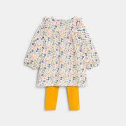 Obaibi Robe fleurie a volants et legging jaune bebe fille