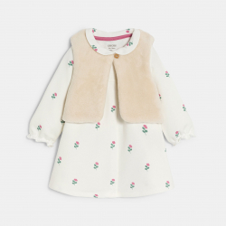 Obaibi Robe velours roses et gilet sherpa blanc bebe fille