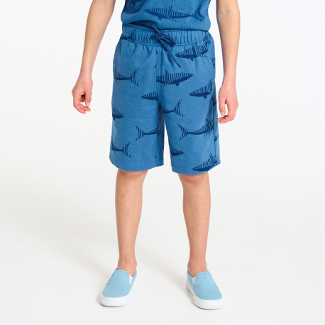 Okaidi Boy&#039;s blue shark print brushed cotton Bermuda shorts