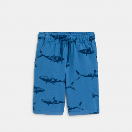 Okaidi Boy&#039;s blue shark print brushed cotton Bermuda shorts