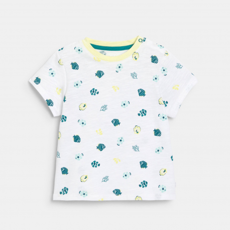 Obaibi T-shirt poisson et short en maille fantaisie bleu garcon