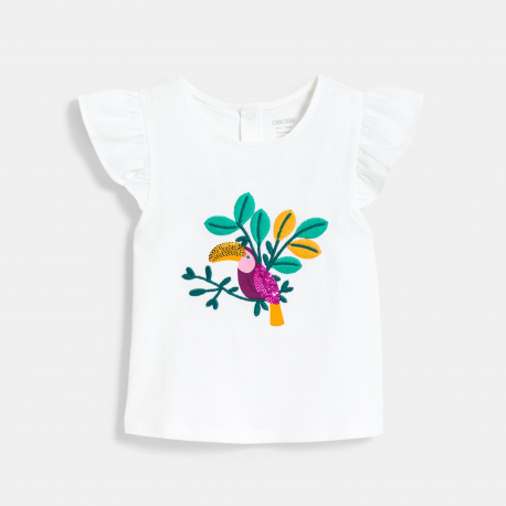 Obaibi T-shirt manches volantes toucan blanc bebe fille