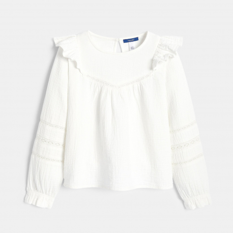 Okaidi Blouse volantee en gaze de coton blanc Fille