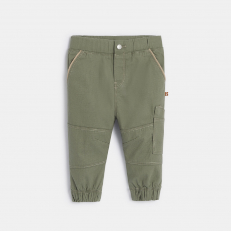 Obaibi Pantalon coton fantaisie bas resserre vert bebe garcon