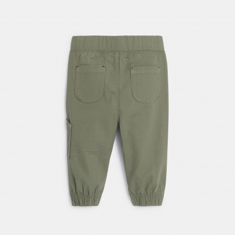 Obaibi Pantalon coton fantaisie bas resserre vert bebe garcon