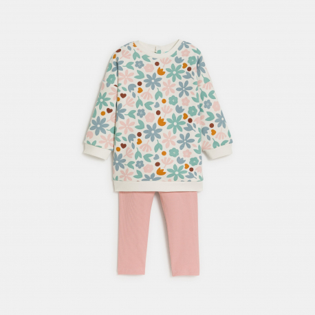 Obaibi Pull fleuri molleton et legging rose bebe fille