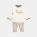 Obaibi Sweat molleton et pantalon raye beige bebe garcon