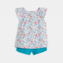 Obaibi Blouse fleurie et short bleu bebe fille