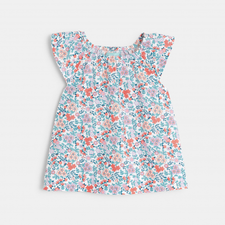 Obaibi Blouse fleurie et short bleu bebe fille