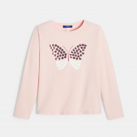 Okaidi T-shirt papillon a sequins rose pastel Fille