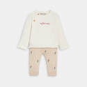 Obaibi Pull et pantalon maille tricot brodee rose bebe fille