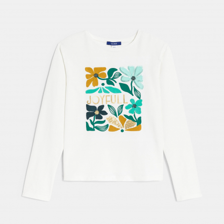 Okaidi T-shirt motif fleur ecru Fille