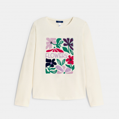 Okaidi T-shirt motif fleur ecru Fille