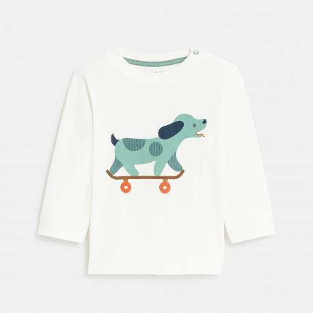 Obaibi T-shirt chien skateboard blanc bebe garcon