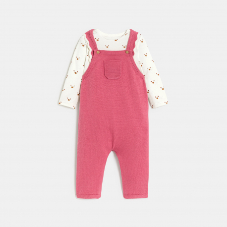 Obaibi Salopette en maille tricot et body rose bebe fille