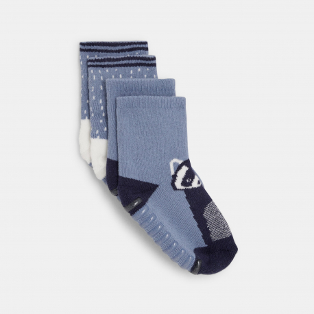 Obaibi Chaussettes antiglisse animal bleu bebe garcon (lot de 2)