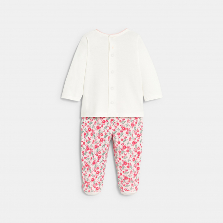 Obaibi Pyjama jersey herisson fleuri blanc bebe fille