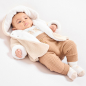 Obaibi Veste chaude en maille doublee soft boa a capuche beige naissance