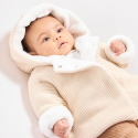 Obaibi Veste chaude en maille doublee soft boa a capuche beige naissance