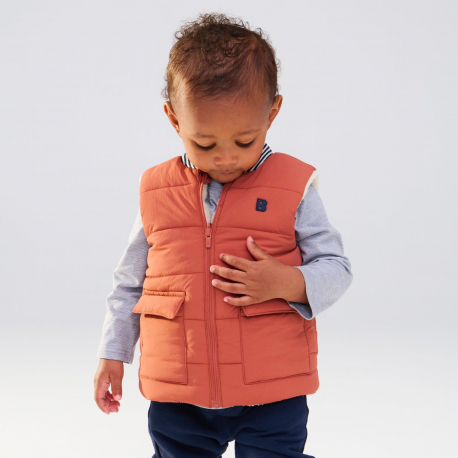 Obaibi Gilet matelasse reversible a poches marron bebe garcon