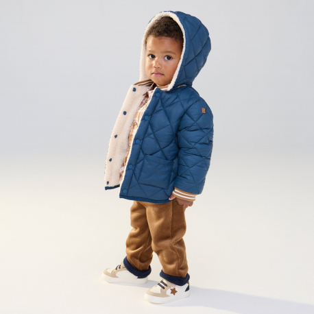 Obaibi Manteau reversible matelasse double sherpa bleu bebe garcon