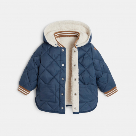 Obaibi Manteau reversible matelasse double sherpa bleu bebe garcon