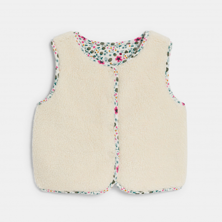 Obaibi Gilet sans manches reversible sherpa fleuri blanc bebe fille