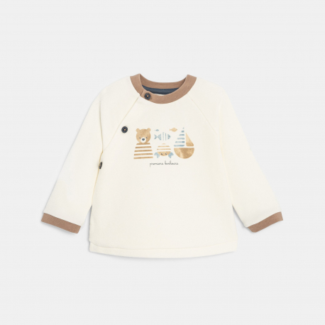 Obaibi Sweat molleton et pantalon raye beige bebe garcon