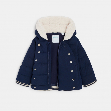 Obaibi Manteau deperlant double sherpa bleu bebe garcon