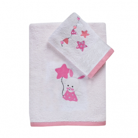 Σετ πετσέτες 2τμχ Das® Baby Fun Embroidery (4917) Λευκό-Ροζ