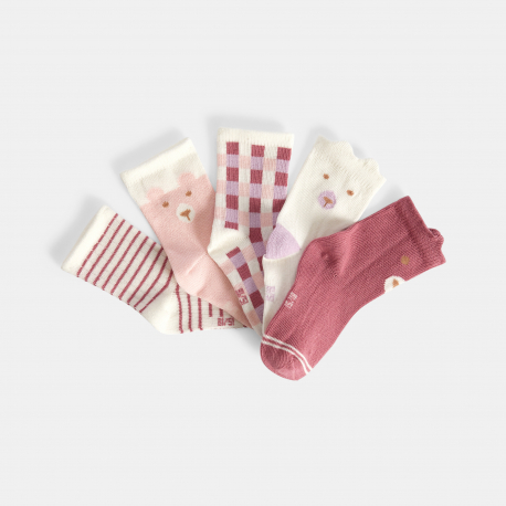 Obaibi Chaussettes ours rose bebe fille (lot de 5)