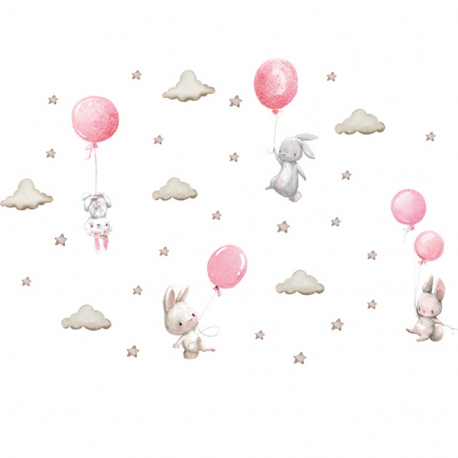 Αυτοκόλλητο τοίχου SIPO Bunny Balloons Pink