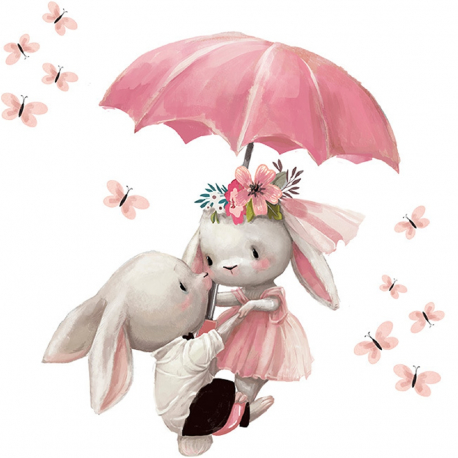 Αυτοκόλλητο τοίχου SIPO Bunnies with Umbrella