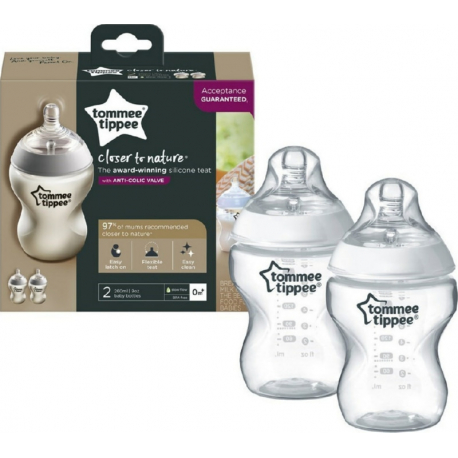 Μπιμπερό Tommee Tippee Closer to nature αργής ροής 260 ml 0M+, σετ των 2