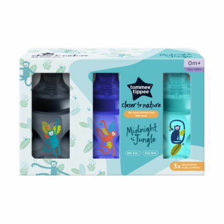 Μπιμπερό Tommee Tippee Closer to nature αργής ροής 260ml Jungle, σετ των 3