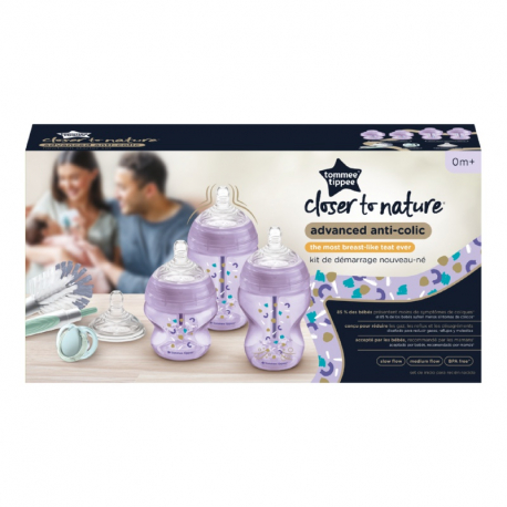 Σετ μπιμπερό Tommee Tippee Advanced Anti-Colic Purple για νεογέννητα, σετ των 9