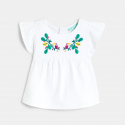 Obaibi Tee-shirt brode toucan blanc et short maille vert bebe fille