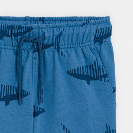 Okaidi Boy&#039;s blue shark print brushed cotton Bermuda shorts