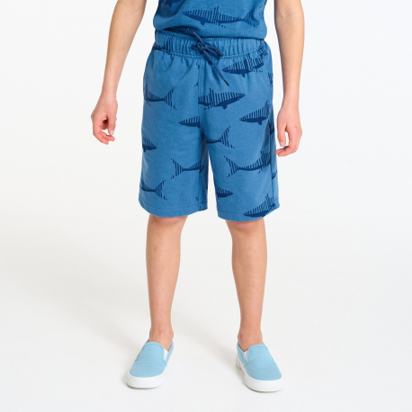 Okaidi Boy&#039;s blue shark print brushed cotton Bermuda shorts