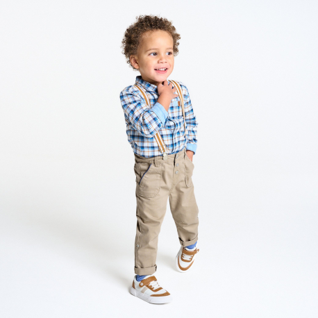 Obaibi Obaibi Pantalon modulable a bretelles beige bebe garcon