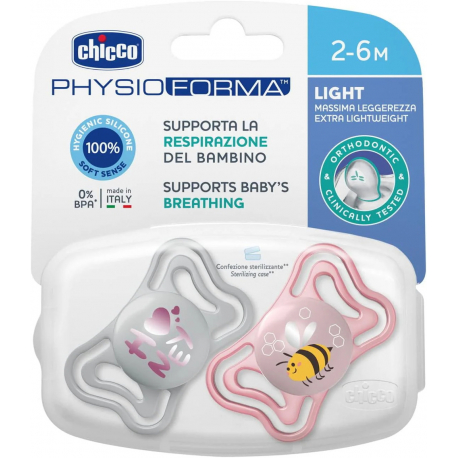 Πιπίλα Chicco PhysioForma Light Ροζ 2-6m, σετ των 2