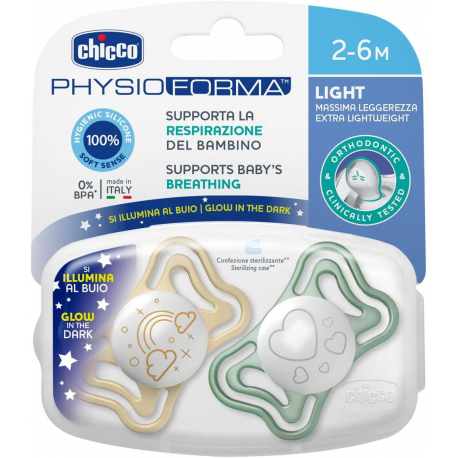 Πιπίλα για τη νύχτα Chicco PhysioForma Light 2-6m, σετ των 2