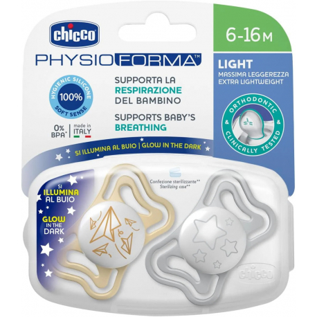 Πιπίλα για τη νύχτα Chicco PhysioForma Light 6-16m, σετ των 2