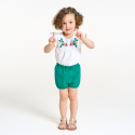 Obaibi Tee-shirt brode toucan blanc et short maille vert bebe fille