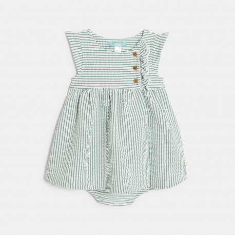 Obaibi Φόρεμα ριγέ από ύφασμα seersucker πράσινο για μωρά κοριτσάκια